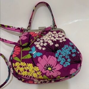 VERA BRADLEY Flutterby Purple Floral Mini Frame Crossbody Quilted Retired Mint
